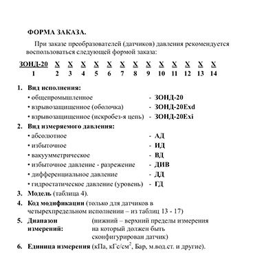 Форма заказа Зонд-20